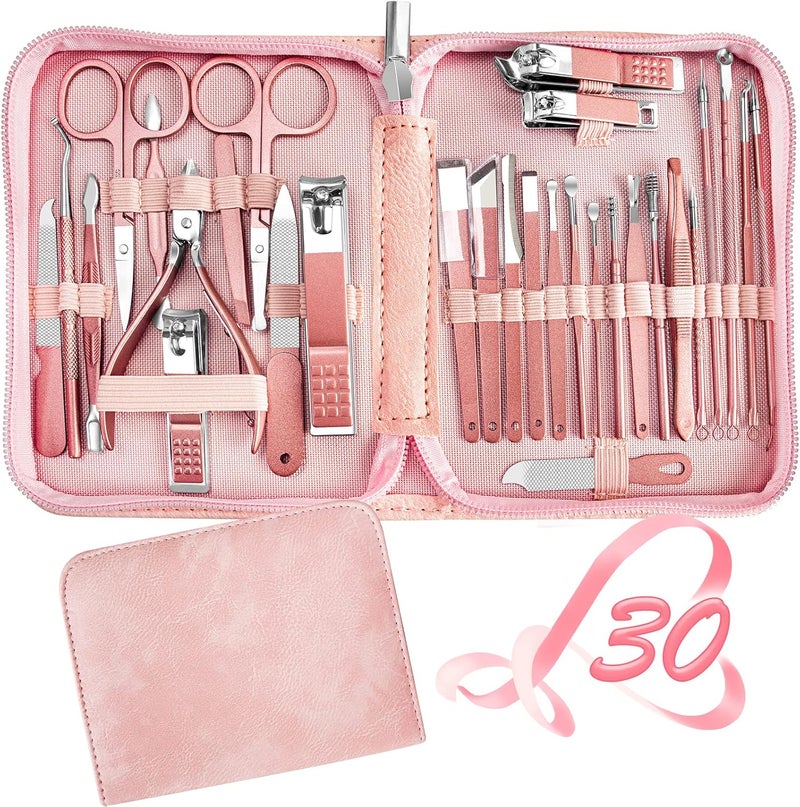Red Flow Manicure Set 30 in 1 Nail Clipper set, nail clippers, fingernail & toenail clippers, Manicure Tools, pedicure tools, Suitable for Travel Manicure Kit, Nail Set Kit With Everything Profe - Image 1